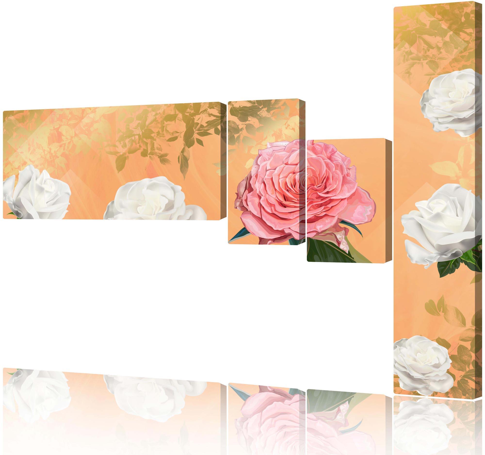 Модульная картина - цветущие розы на оранжевом фоне 