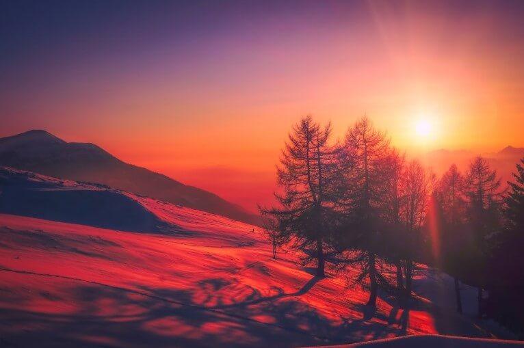 Paveikslėlis Nuotraukų tapyba ant drobės – Saulėlydis virš snieguotų kalnų 3