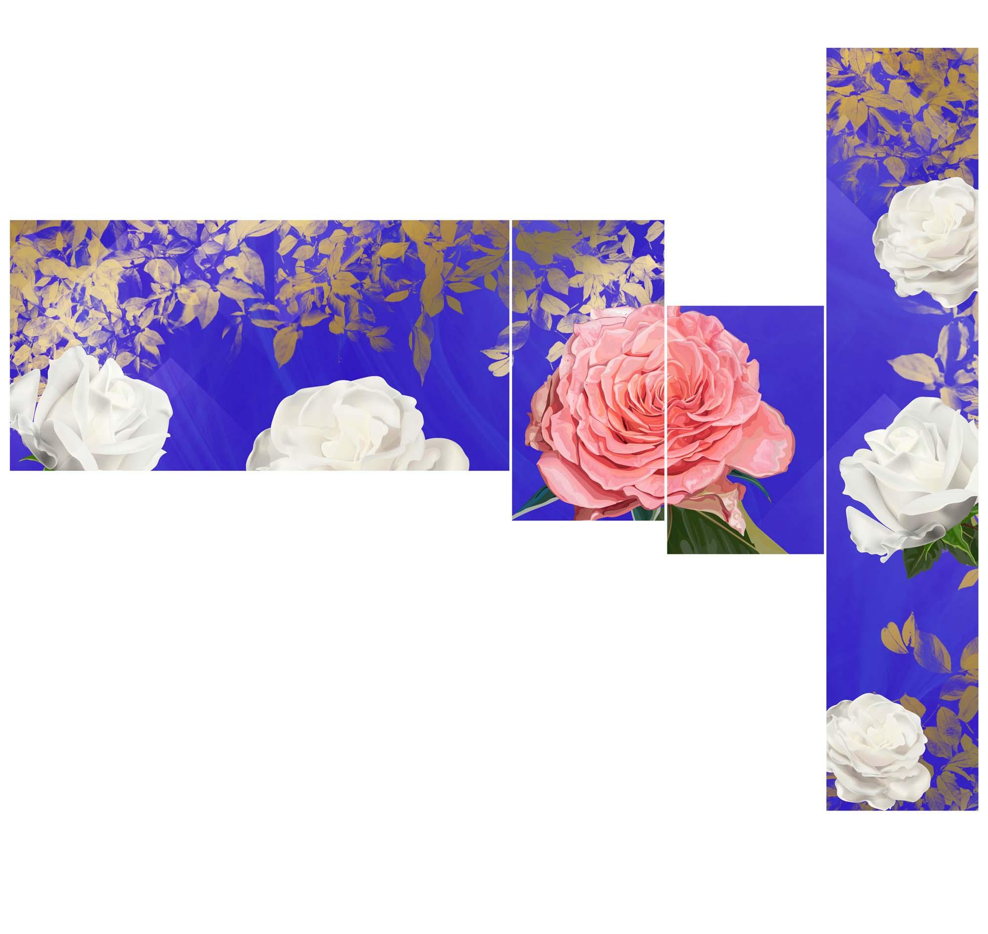 Obrazek Modułowy obraz - kwitnące róże na fioletowym tle 3