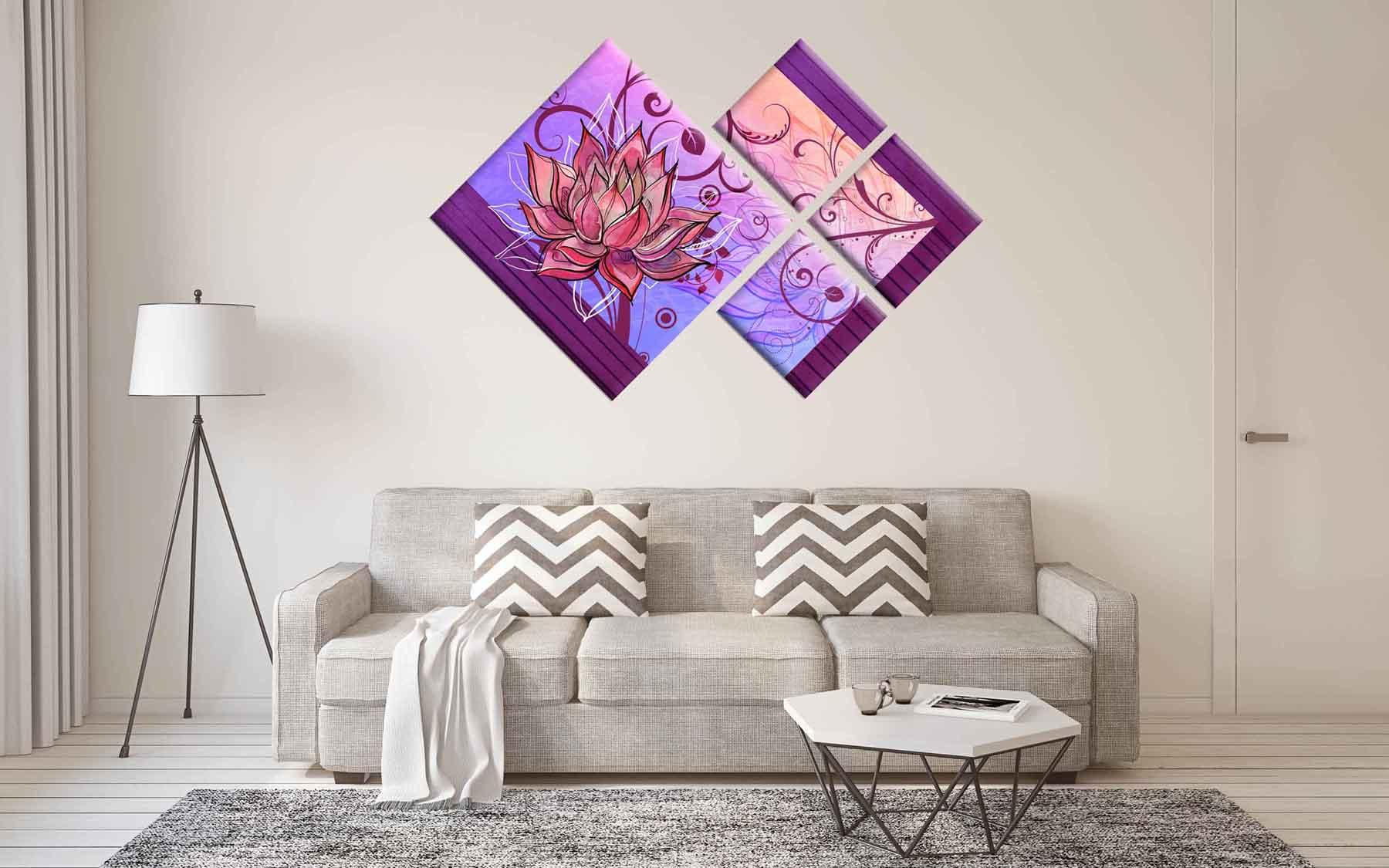 Obrazek Modułowy obraz - delikatny kwiatek na fioletowym tle 2