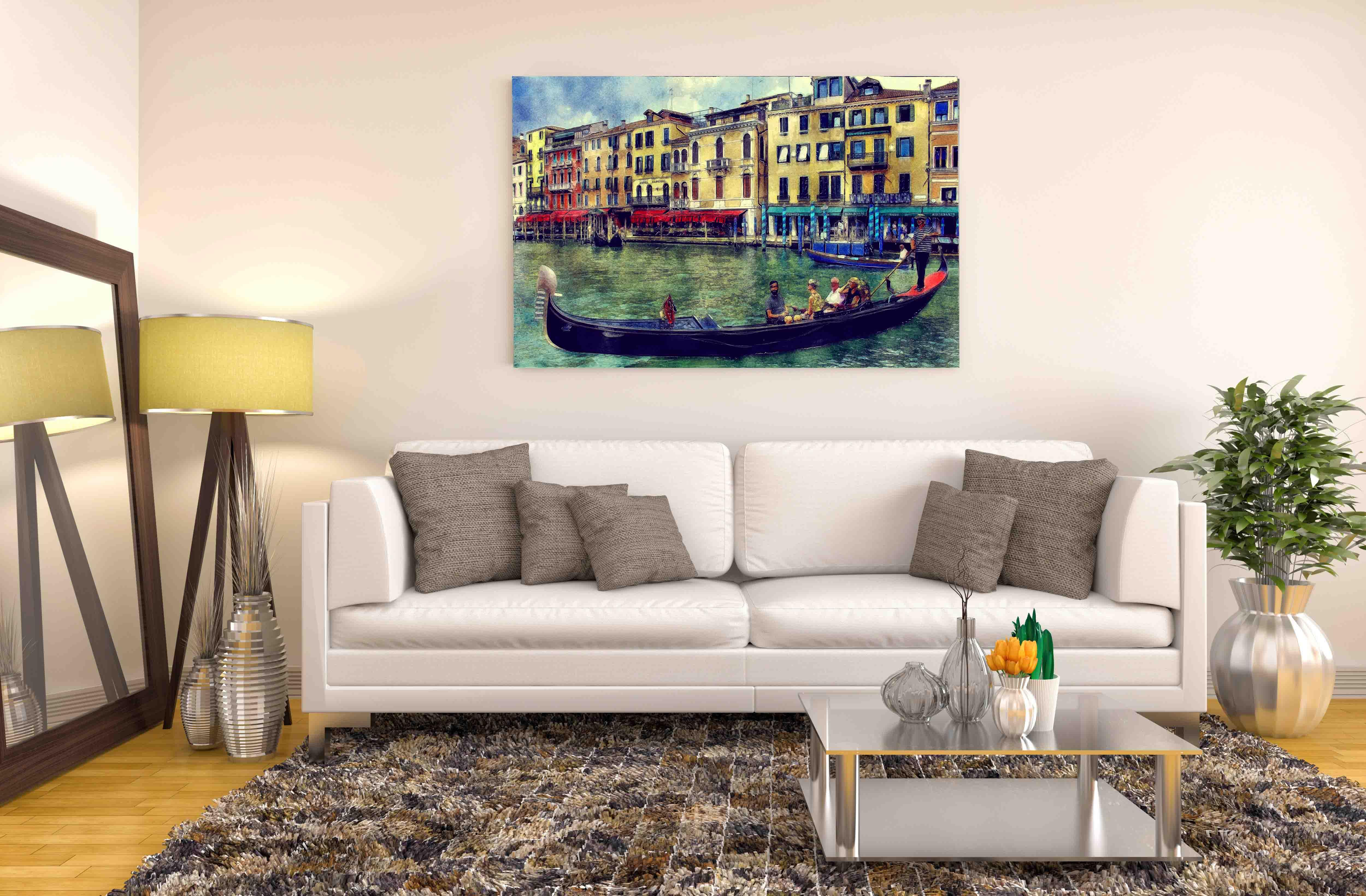 Photo painting on canvas - Boat sails through Venice