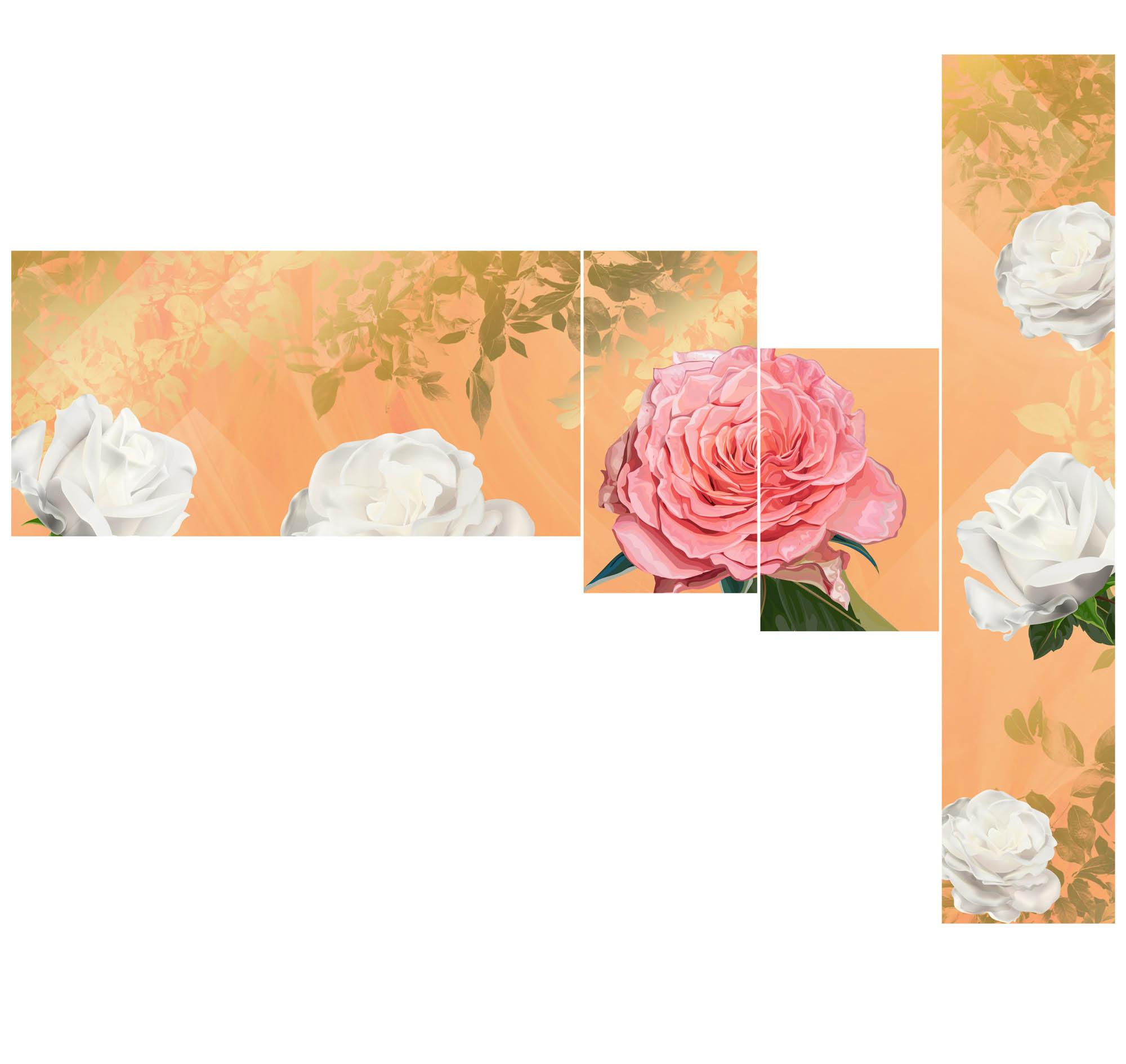 Obrazek Modułowy obraz - kwitnące róże na pomarańczowym tle 3