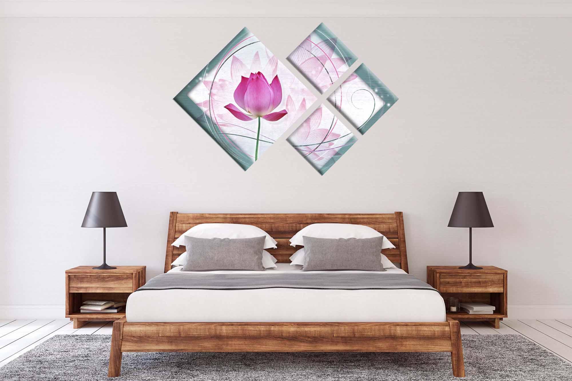 Paveikslėlis Modulinis paveikslėlis - rausva gėlė rožiniame fone 2