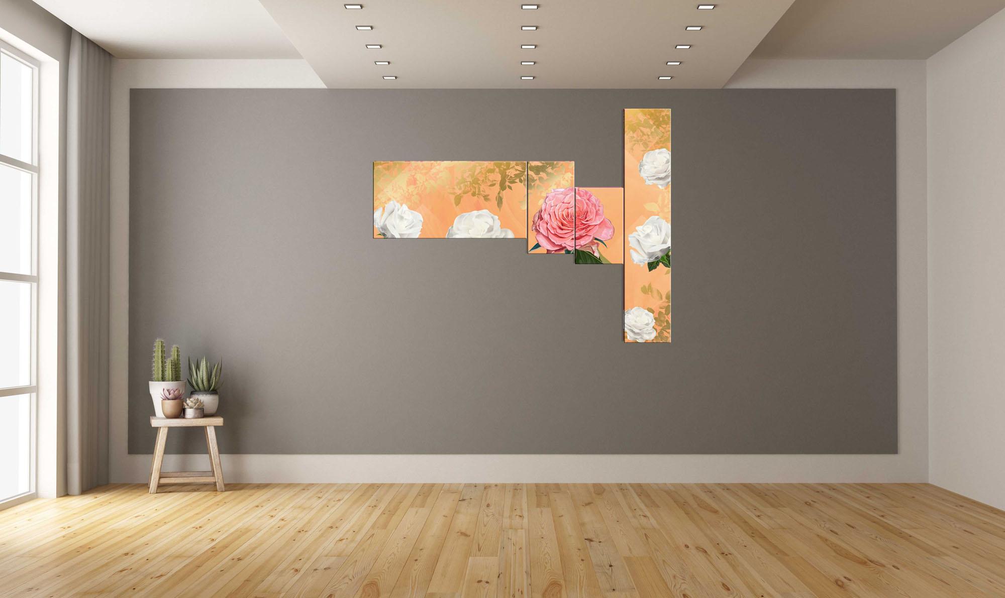 Modular picture - blooming roses on an orange background