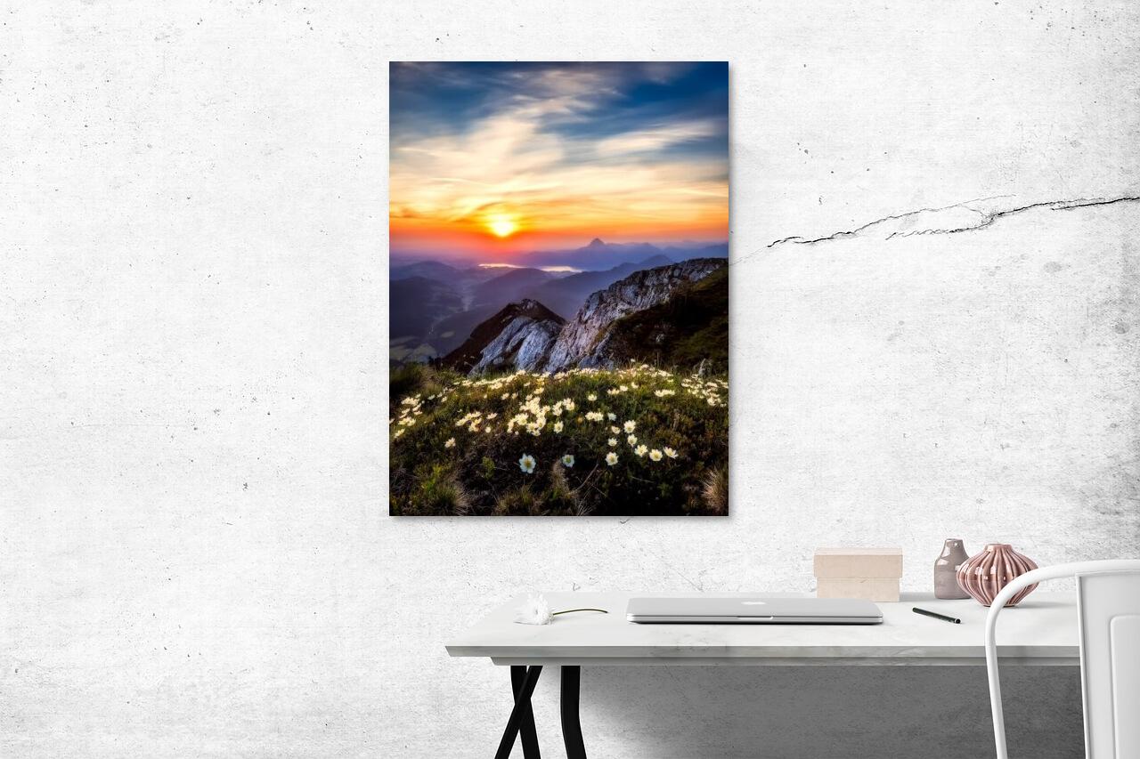 Foto glezna uz audekla - Kalni saulrietā